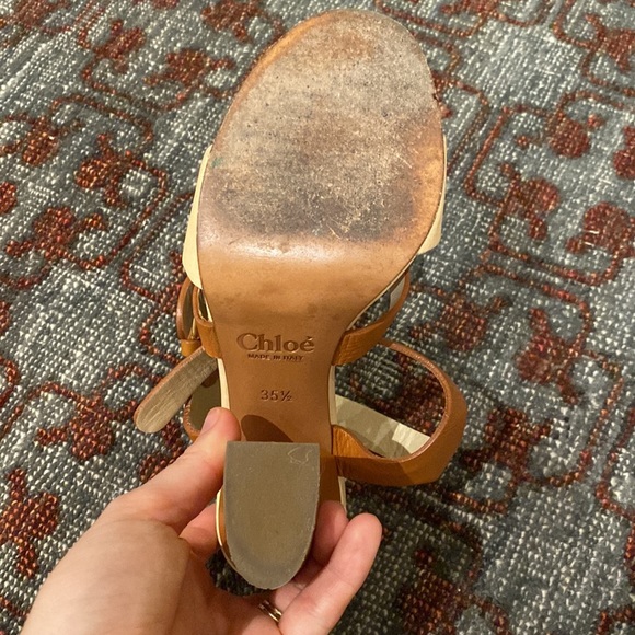 Chloé Leather Heel Sandals in Tan and Cream |size 5.5 - Picture 14 of 15
